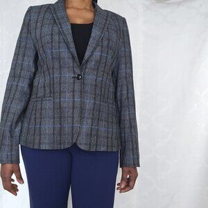 ***Banana Republic Elegant Grey with Blue shades Plaid Tailored Blazer Jacket***